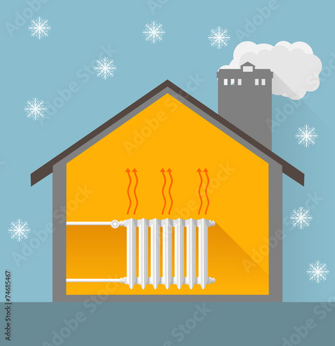 winter house with warm heater