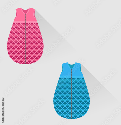 two isolated baby sleeping bags in flat style