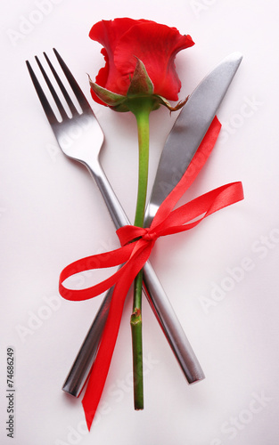 Festive table set for Valentines Day