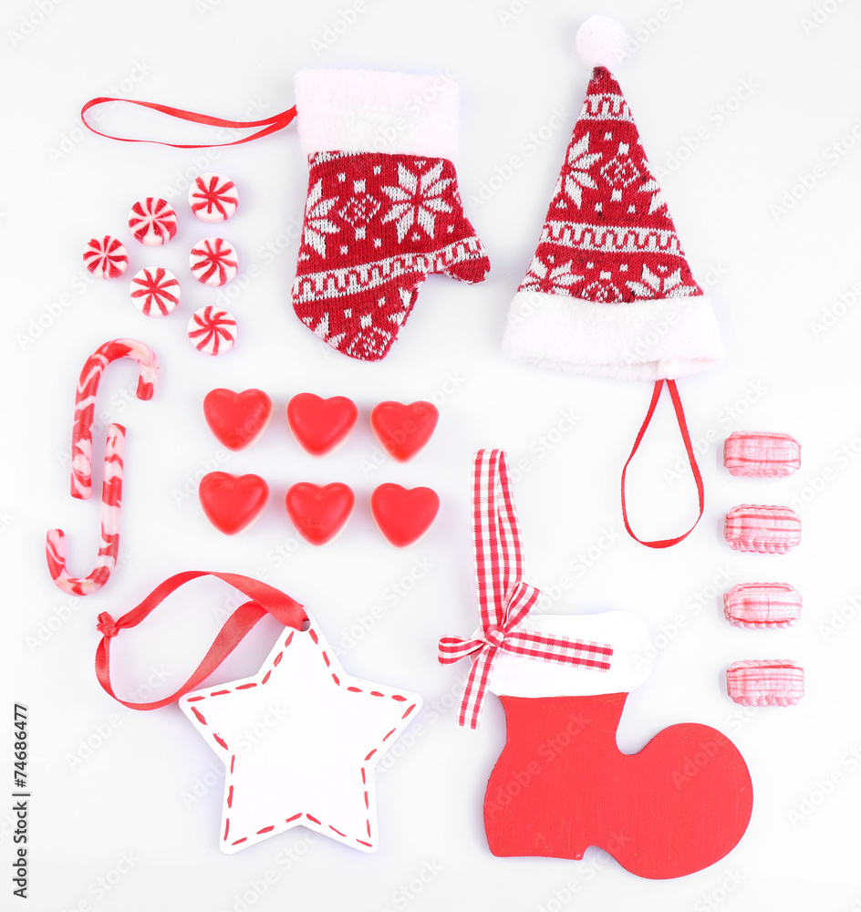 Collection of Christmas objects isolated on white Collection of Christmas objects isolated on white
