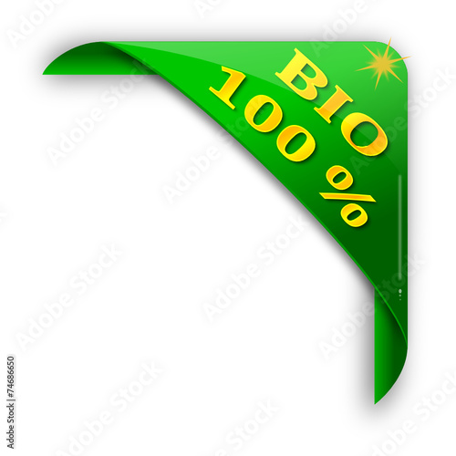 Green corner with a sign bio 100% - vector svg