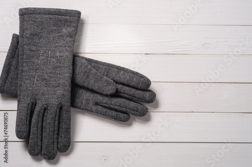 Womens woolen gloves. Top view