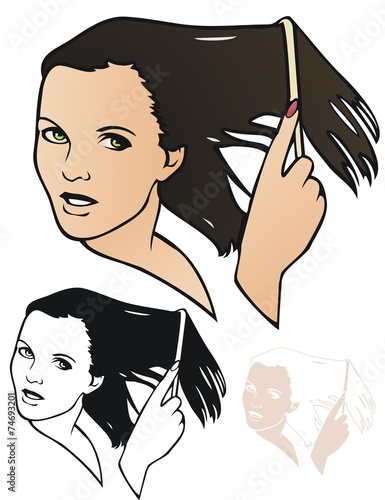 Model combing her hair