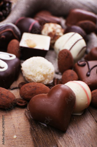 Different chocolates with coffee beans