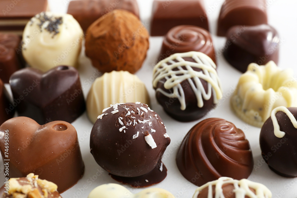 Delicious chocolate candies close-up Delicious chocolate candies close-up