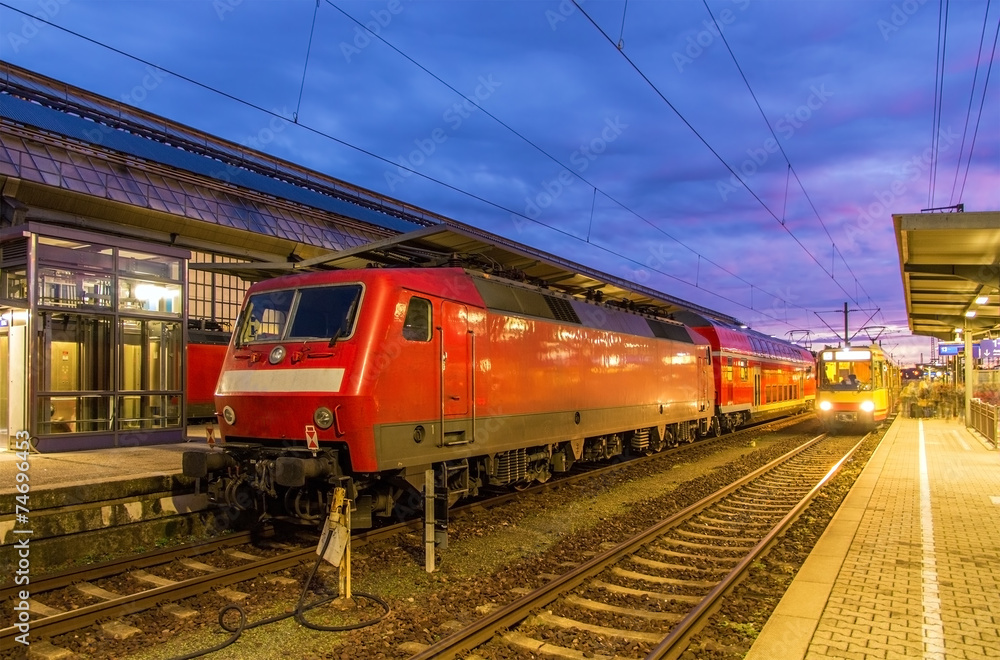 Train at Karlsruhe central station - Germany Train at Karlsruhe central station - Germany