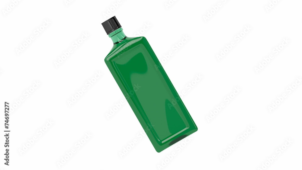 Green alcohol bottle spin on white background Green alcohol bottle spin on white background