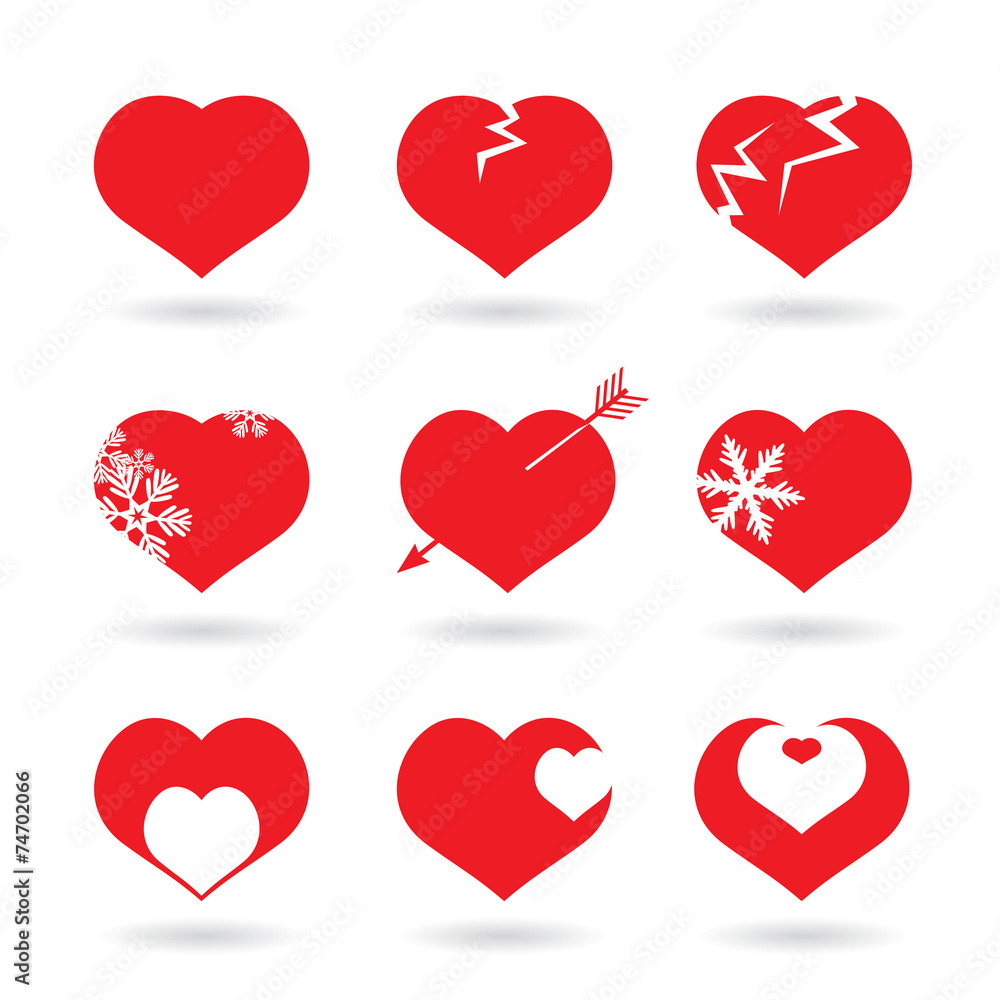 Set of red vector hearts