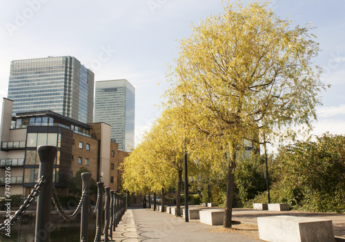 Docklands London UK with residential and commercial properties..