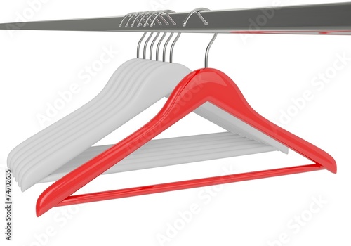 White and red clothes hangers isolated