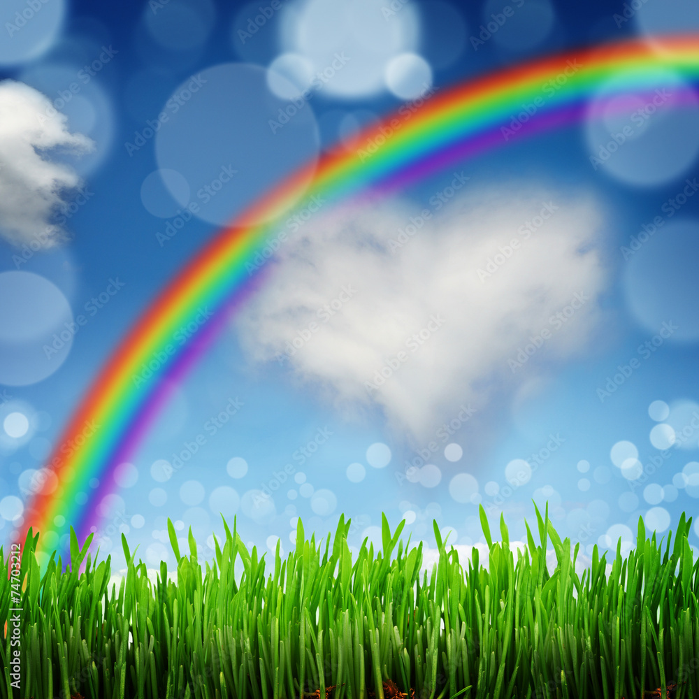 Spring nature background with grass and blue sky in the back Spring nature background with grass and blue sky in the back
