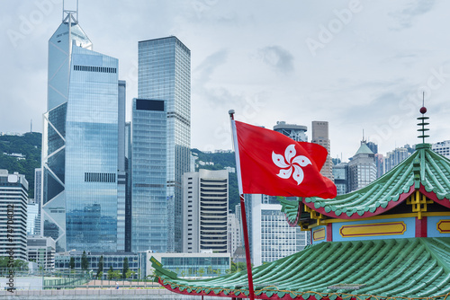 Hong Kong Flag with urban background