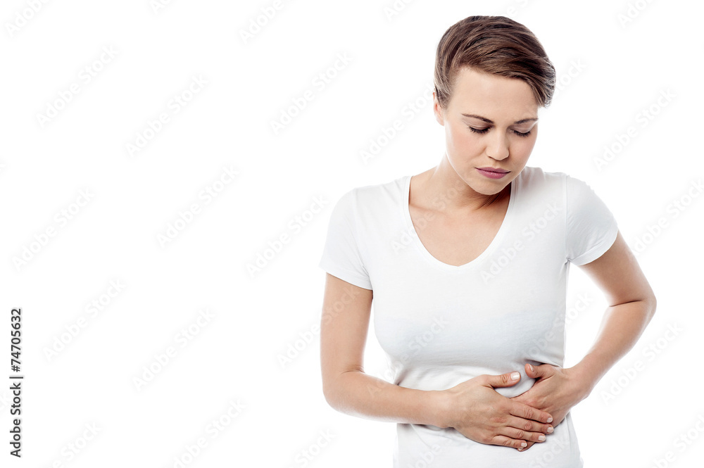 Feeling sick, woman having stomach ache Feeling sick, woman having stomach ache