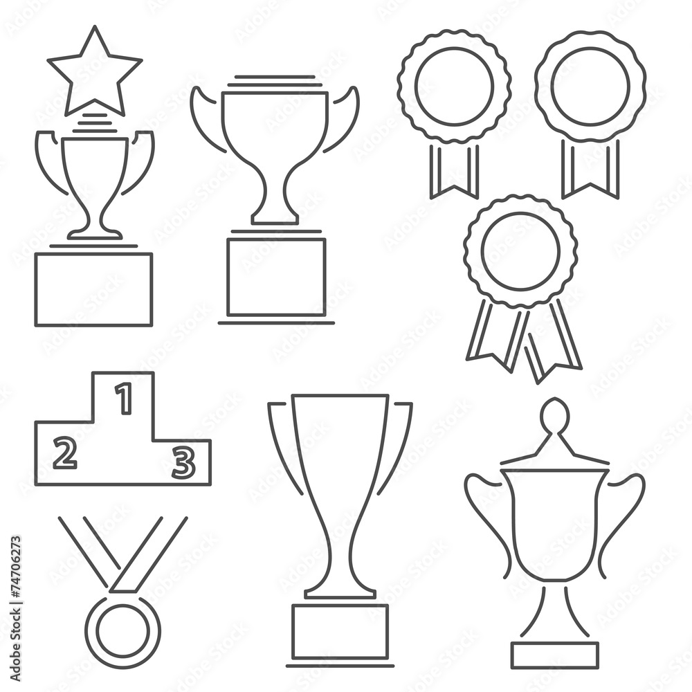 Set of award success and victory line icons Set of award success and victory line icons