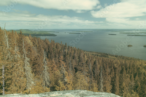 Fototapeta Naklejka Na Ścianę i Meble -  Vintage view from the Koli to lake Pielinen