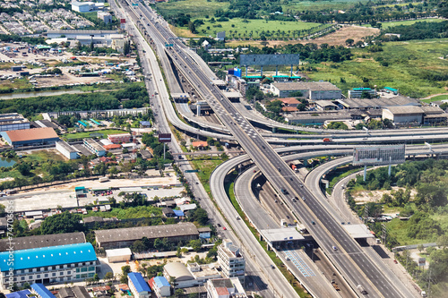 Bird's-eye view on highway in Bangkok vicinity