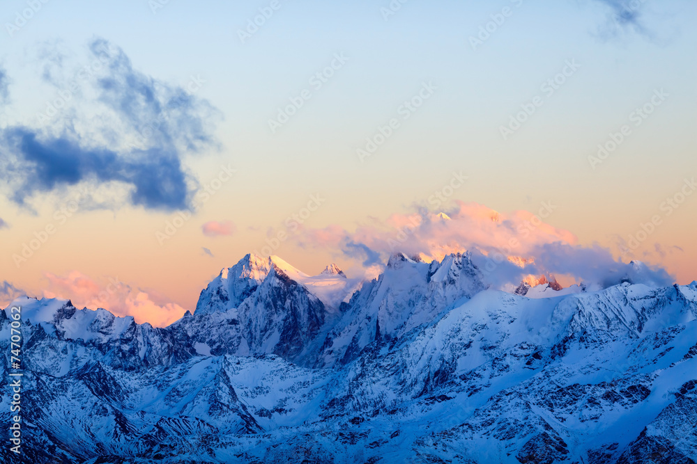 Mountains landscape Ushba Caucasus in Russia