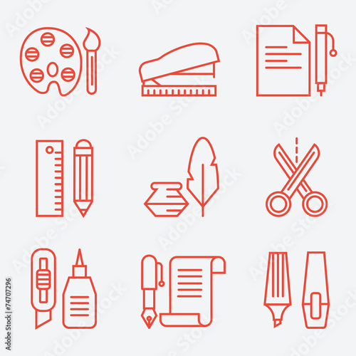 Stationery icons, thin line style, modern flat design