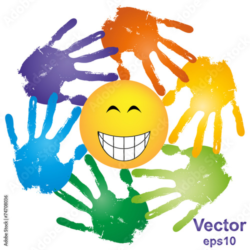 Vector hand print smiley sun