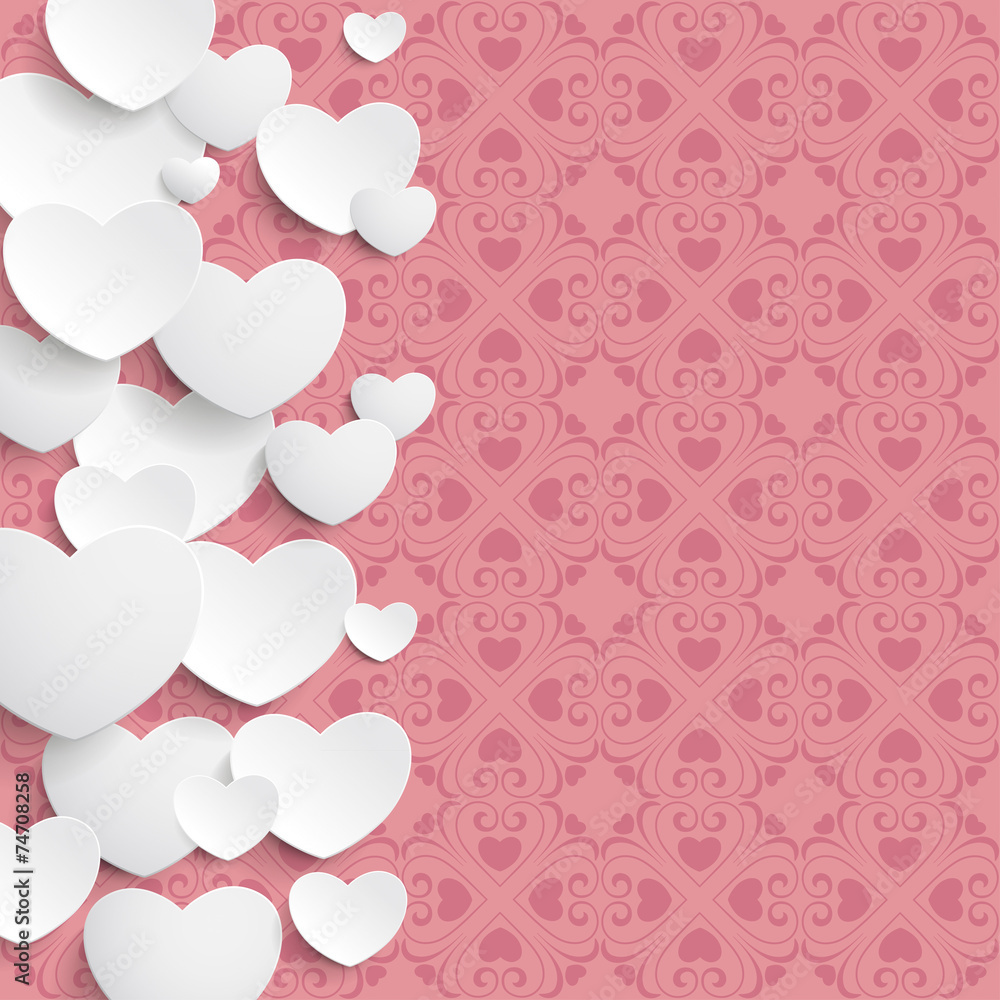 White Hearts Side Pink Ornaments