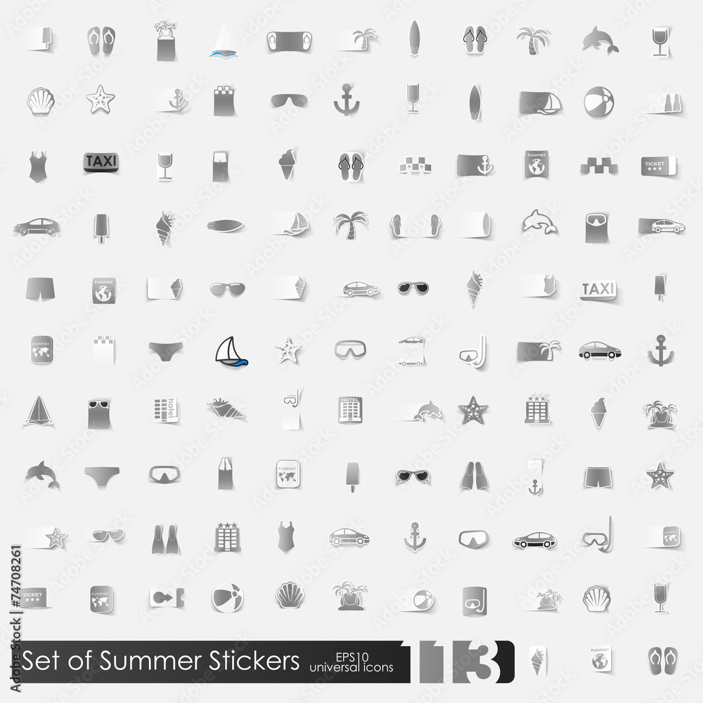 Set of summer stickers Set of summer stickers