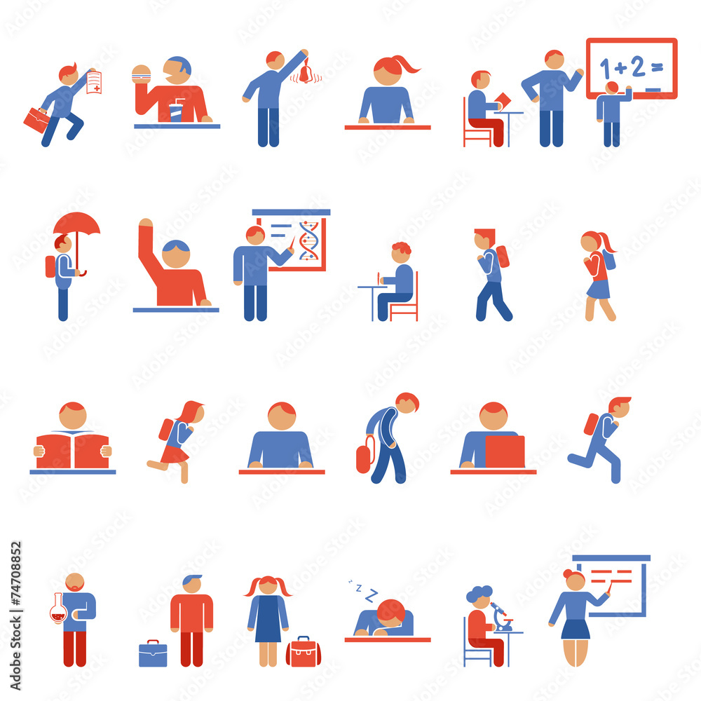 Children in school flat icons