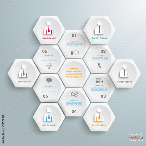 6 White Hexagons Cylce Businessmen