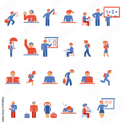 Children in school flat icons