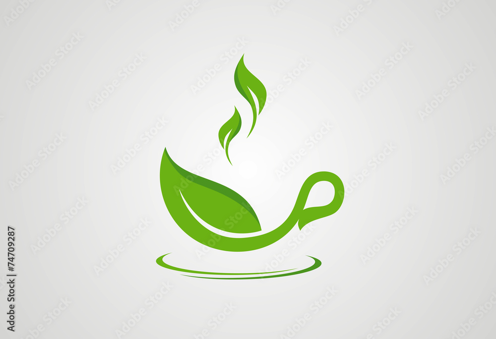 Cup tea green leaf logo vector Stock Vector Adobe Stock