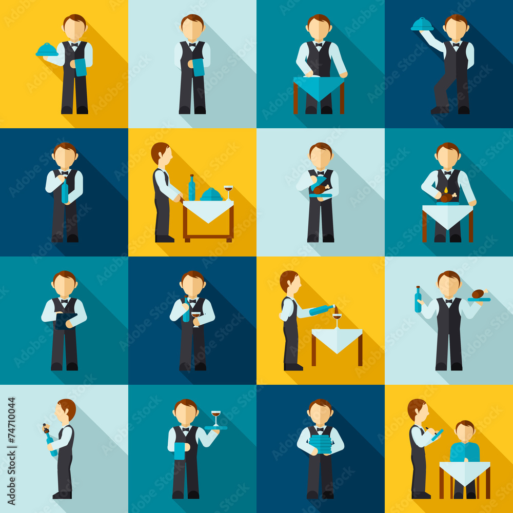 Waiter Man Icon Flat Waiter Man Icon Flat