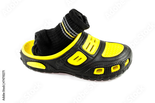 Gelb Schwarze Schuhe mit Socken