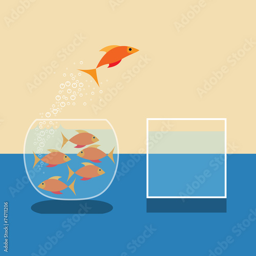 Goldfish jumping out of water. Vector flat design