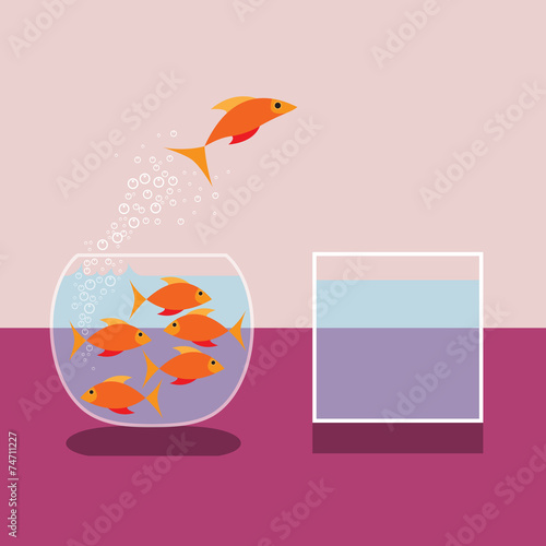 Goldfish jumping out of water. Vector flat design