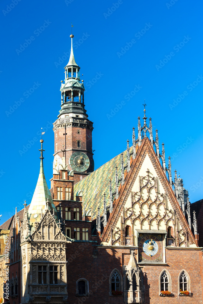 Fototapeta premium Town Hall on Main Market Square, Wroclaw, Silesia, Poland