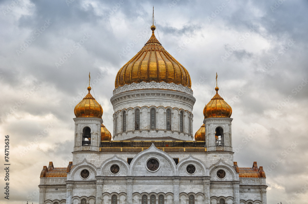 Cathedral of Christ the Savior, Moscow with cloudy sky in Autumn