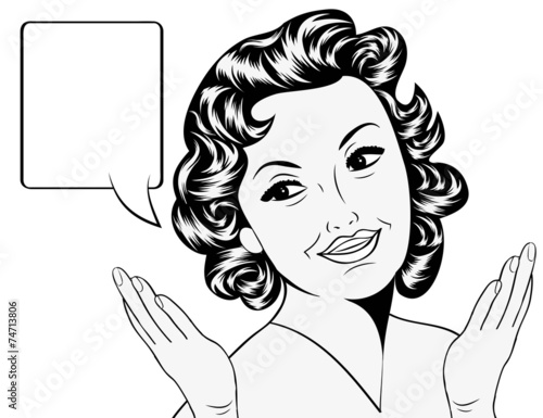 cute retro woman in comics style with message