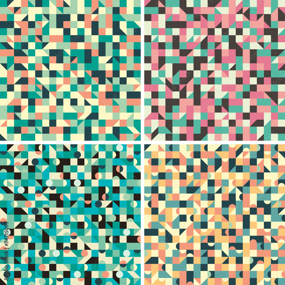 Set of seamless patterns with triangles and squares. Set of seamless patterns with triangles and squares.