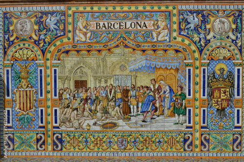 Detail of a tile on Plaza de Espana  Seville