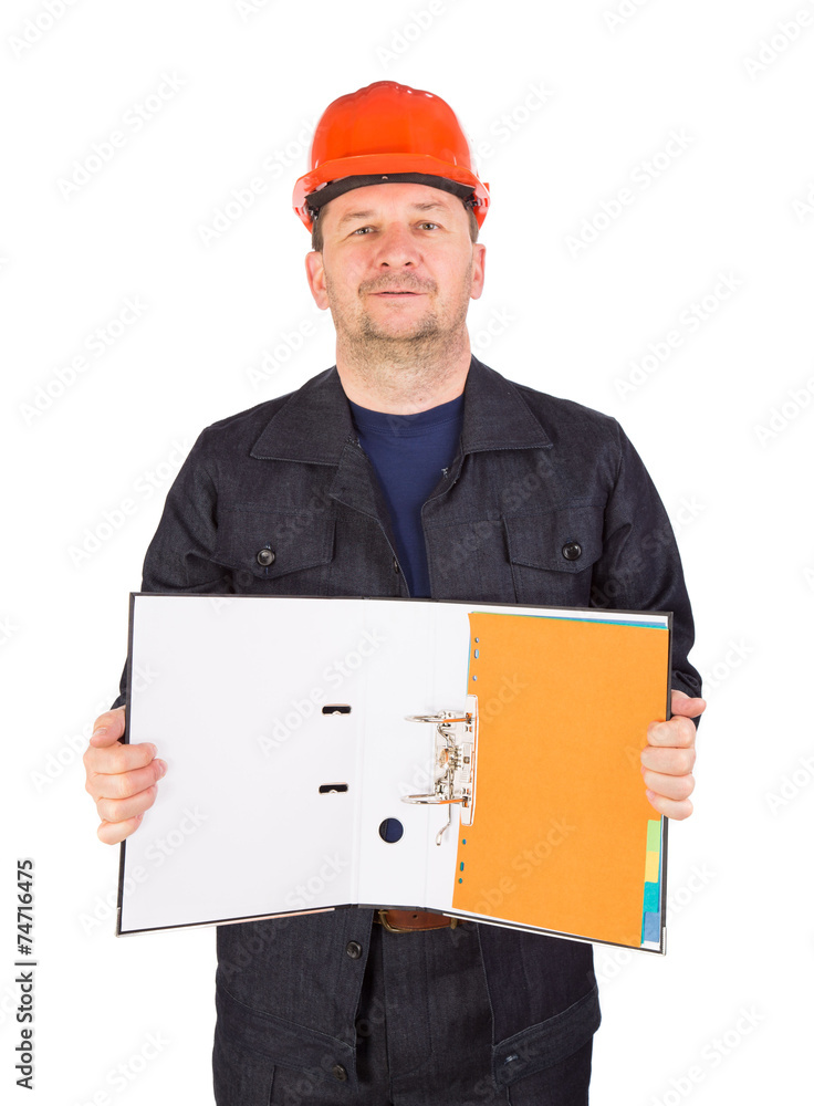 Worker with folder. Worker with folder.