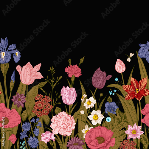 Fototapeta Naklejka Na Ścianę i Meble -  Spring flowers. Seamless floral border.
