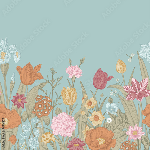 Fototapeta Naklejka Na Ścianę i Meble -  Spring flowers. Seamless floral border.