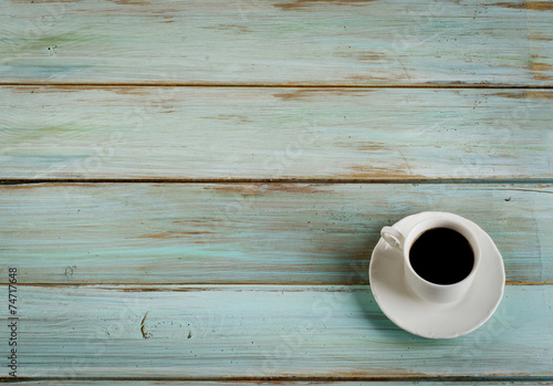 Coffee on a blue wooden background