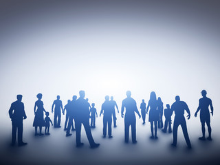 Group of various people silhouettes looking towards light