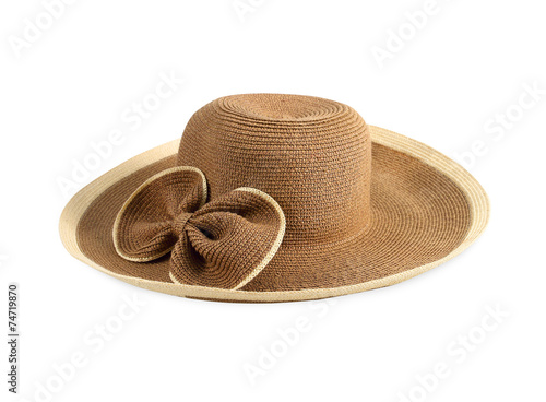 Pretty straw hat on white background