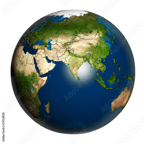 Earth with accurate country boundaries.