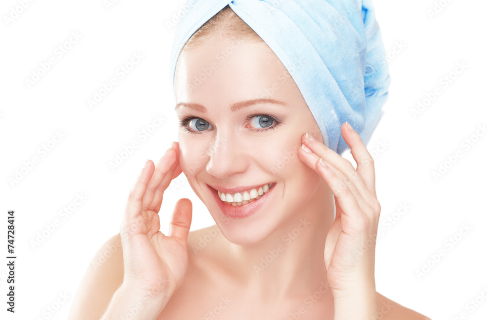skin care. young beautiful healthy girl in towel in bathroom skin care. young beautiful healthy girl in towel in bathroom