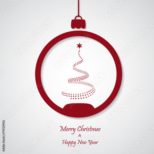 vector red christmas background with tree. cut paper design.