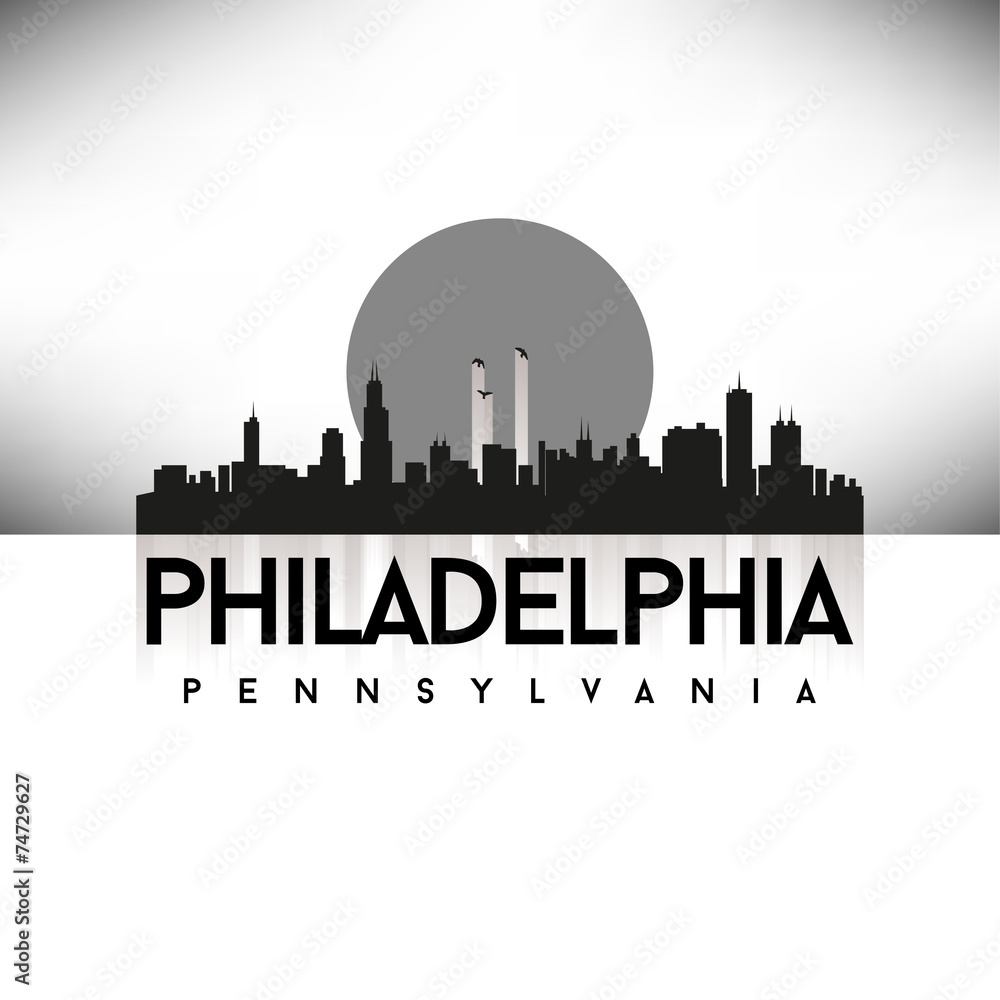Philadelphia Pennsylvania USA Skyline Silhouette Black vector