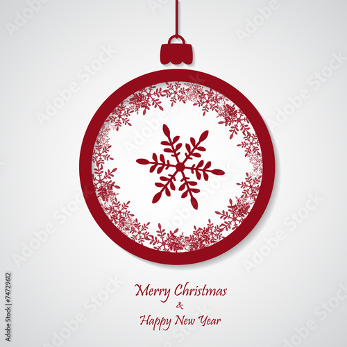 vector red christmas background with flakes. cut paper design.