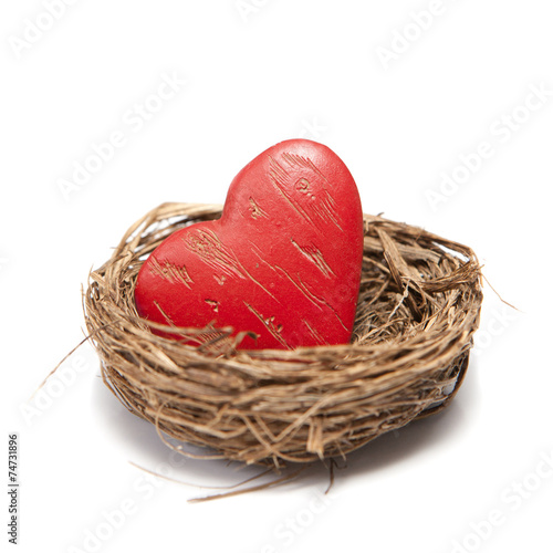 coeur rouge dans un nid